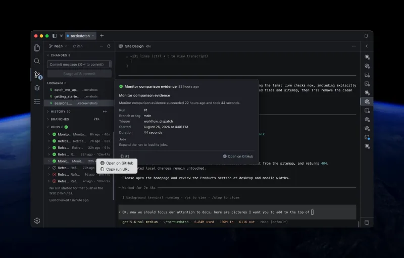 A Tortie session context menu with actions for managing a coding-agent session.